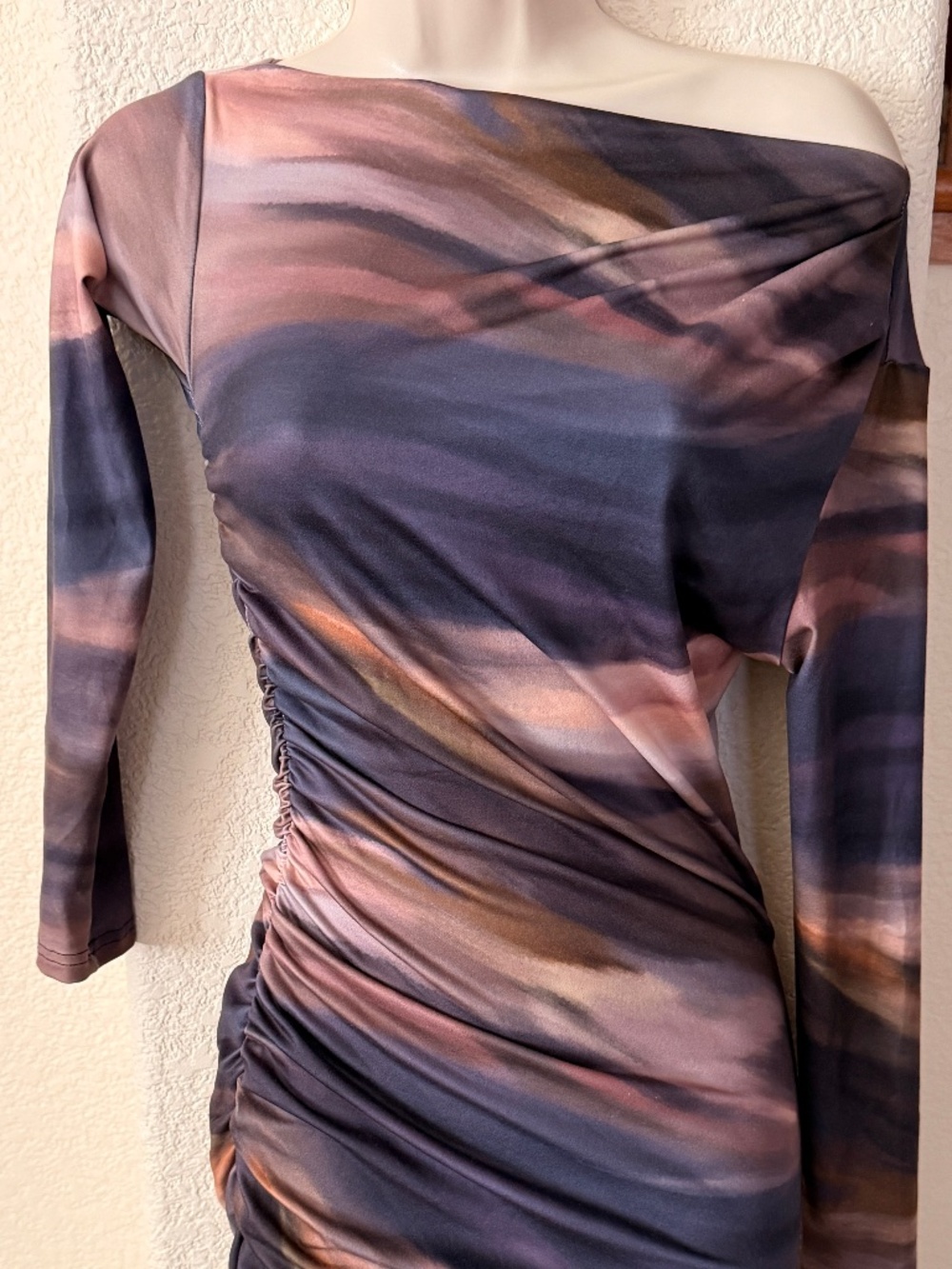 Off the shoulder Multicolor Long Sleeved Bodycon Dress